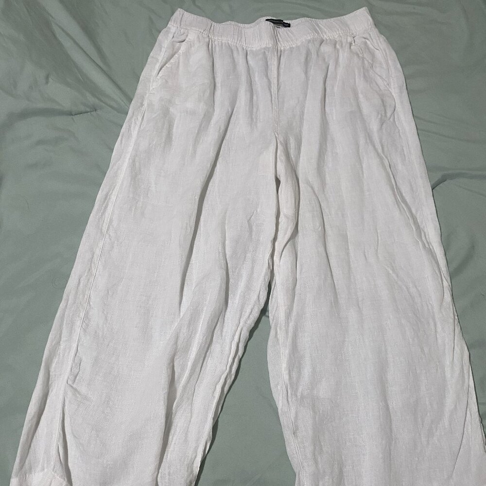 Classic Tahari Essentials 100% Linen White Wide Leg Cropped Pants Size XL